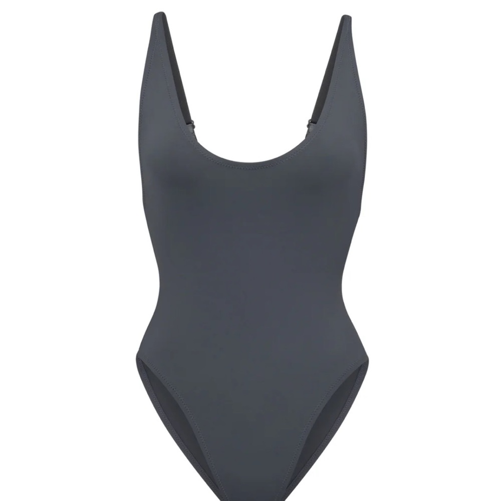 SKIMS Signature Swim Scoop Neck One Piece Gunmetal